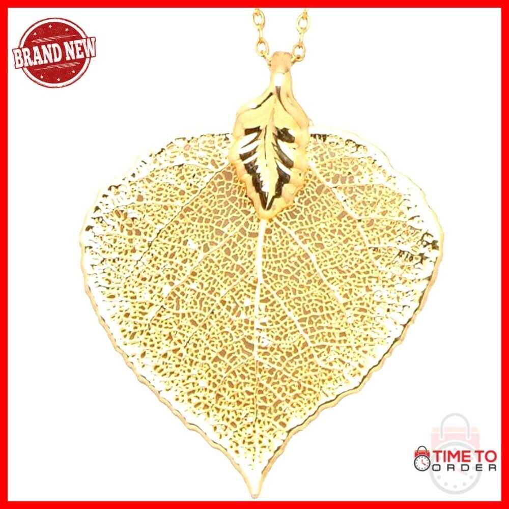 24K Gold Dipped Real Oak Leaf Pendant with 18 Inch Chain